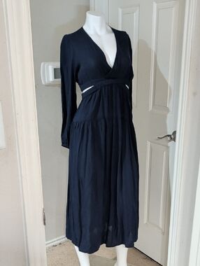 Old Navy Navy Blue Long Sleeve Maxi Dress with Cutout Waist Women's Small